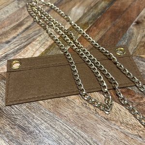 Camel colored wallet insert with gold chain